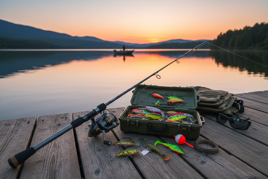 Essential fishing gear including hands-free rod holders and waterproof tackle backpacks for anglers