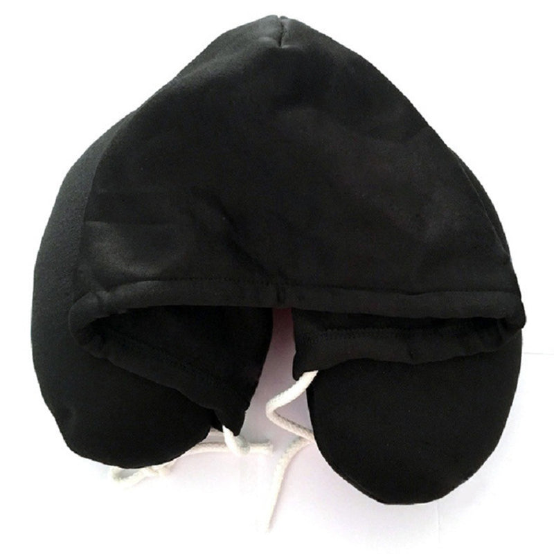 Black travel neck pillow on a white background
