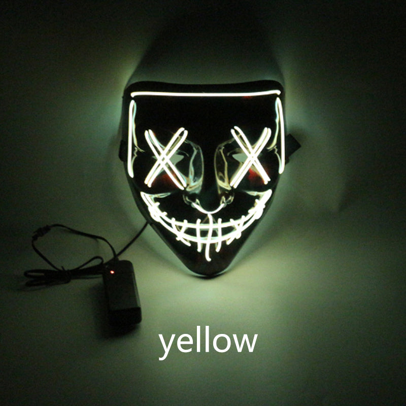 Mask with glowing white LED lights on a dark background