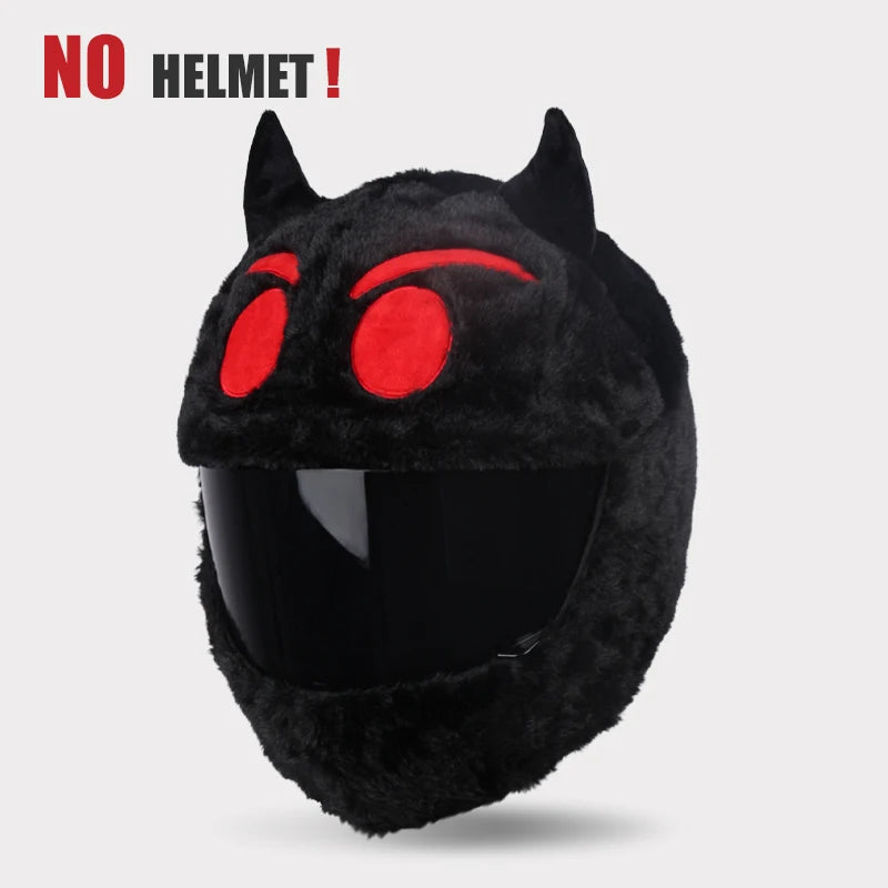 Black helmet with red eyes and horns on a gray background