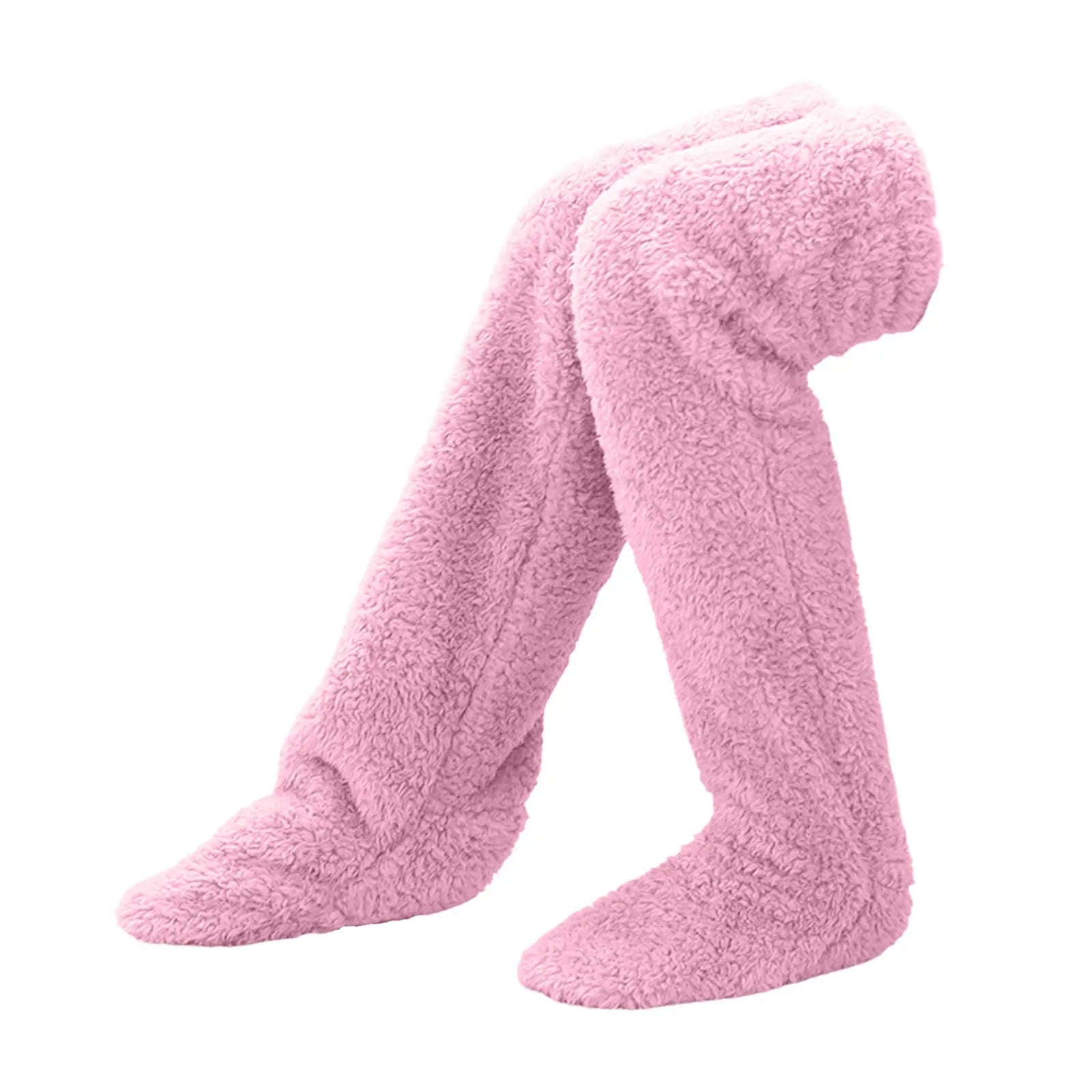 Pink fuzzy socks on a white background