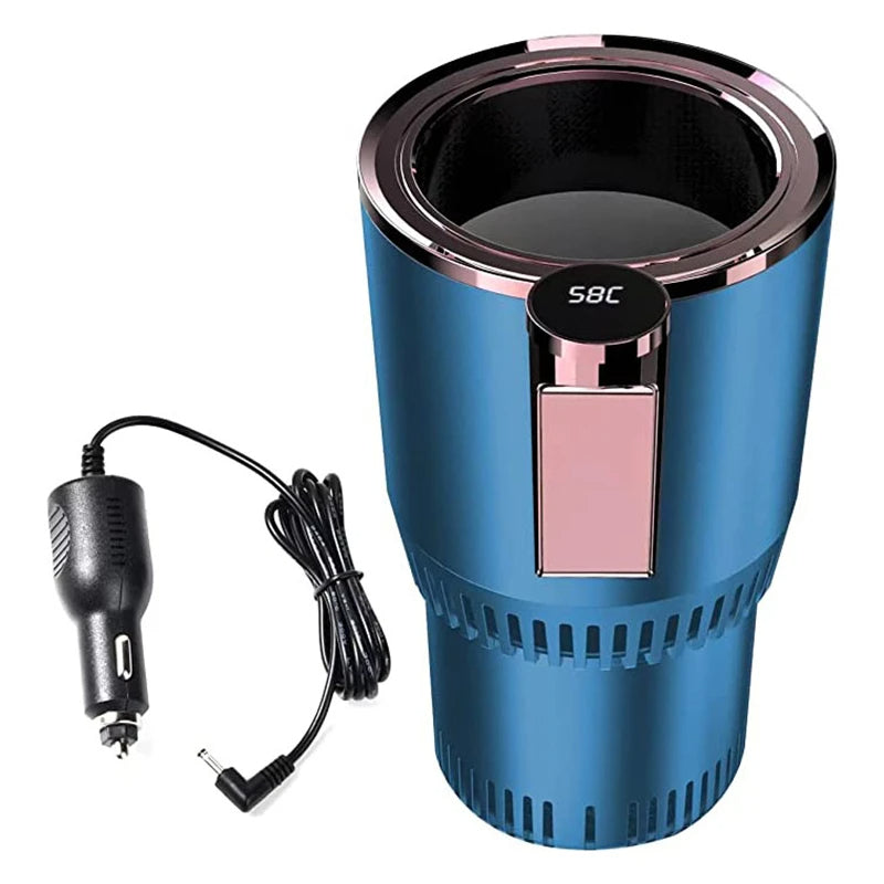 Blue car cup holder with charging cable on a white background