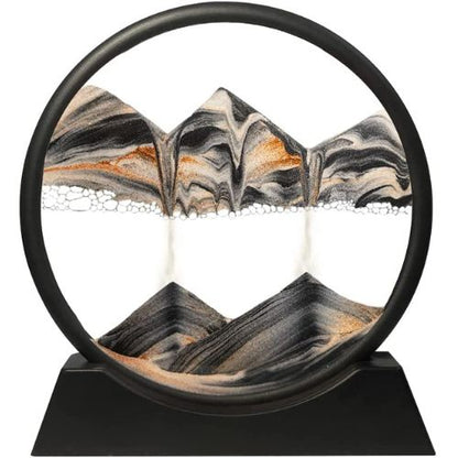 Marble-like sculpture with a black circular frame on a white background