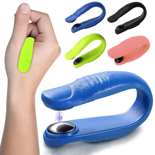 Blue finger exerciser with other colors on a white background
