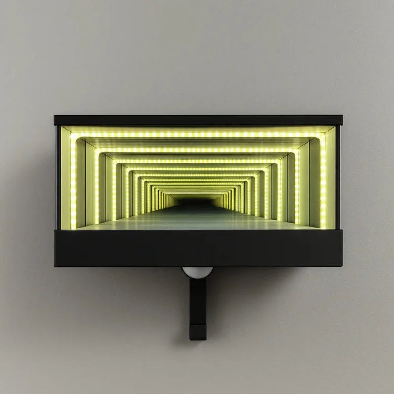 Wall-mounted LED garage key holder with infinity mirror effect and hooks