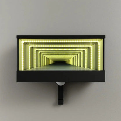 Wall-mounted LED garage key holder with infinity mirror effect and hooks