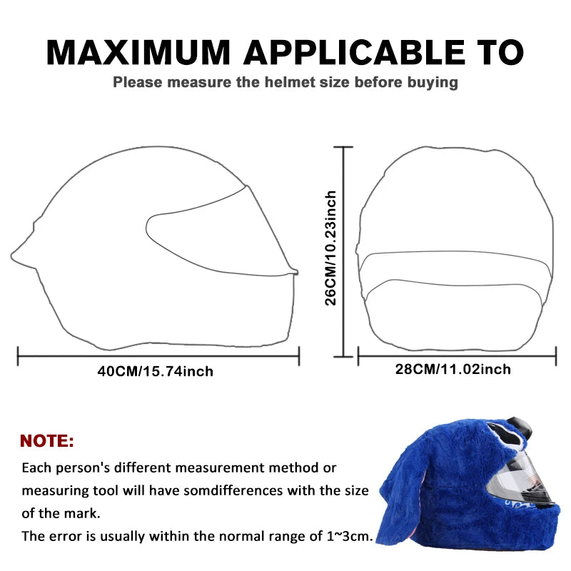 Helmet size chart with measurements and a blue helmet on a white background