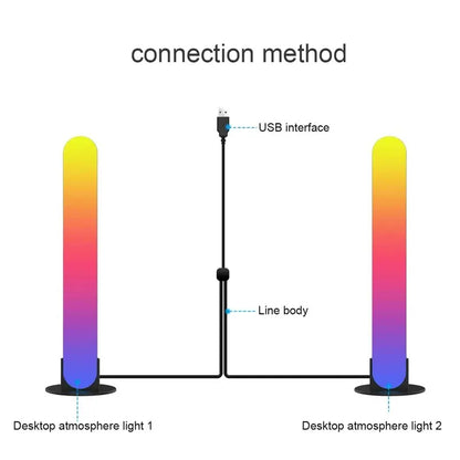 Diagram showing connection method for two desktop atmosphere lights with USB interface.
