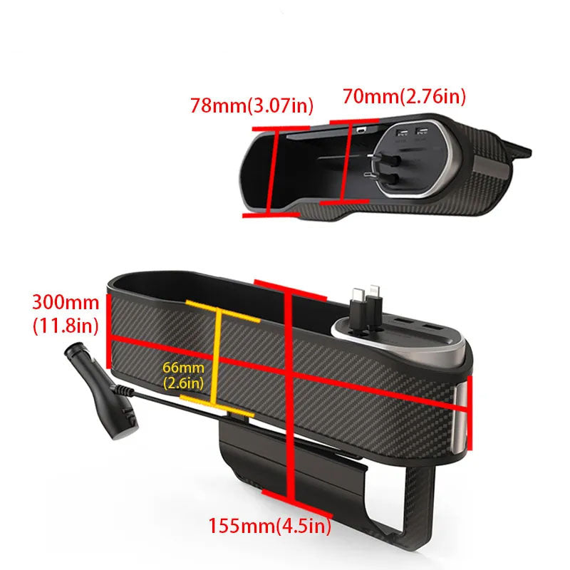 Measurement chart of a car mount with dimensions labeled in millimeters and inches.