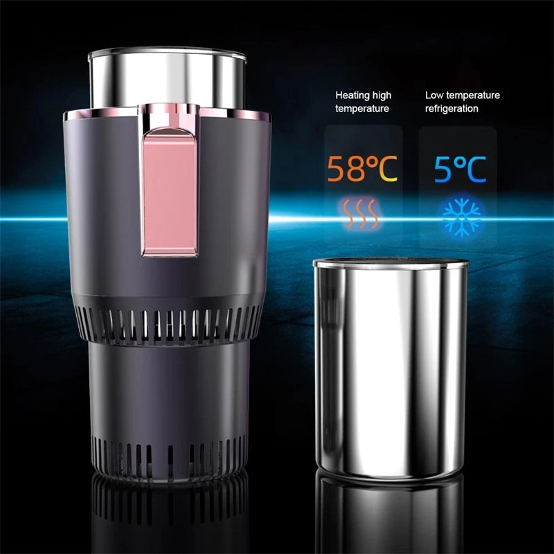 Two thermos-like containers with digital temperature display on a dark background