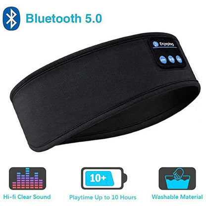 Black Bluetooth headband with control buttons on a white background