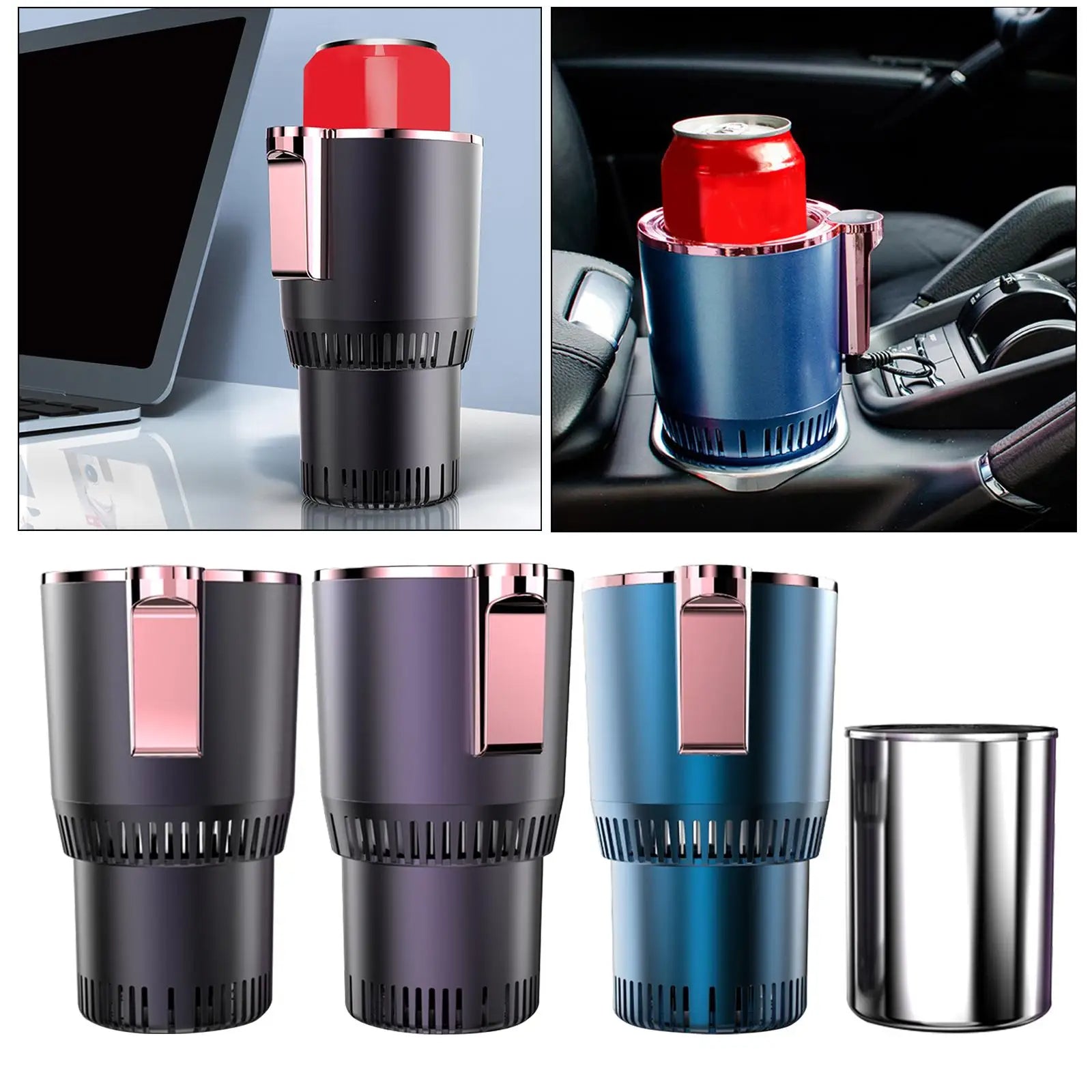 Car cup holder with multiple color options displayed in a collage.