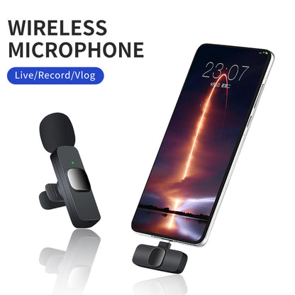 Wireless microphone attached to a smartphone with a white background