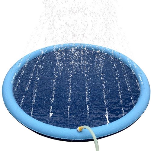 Inflatable pool with water spraying from a hose on a white background