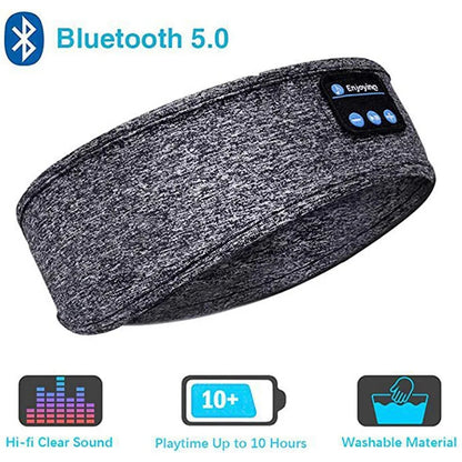Gray Bluetooth headband with control panel on a white background