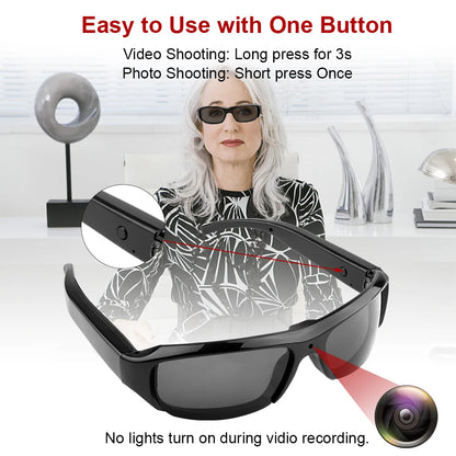 Sunglasses with a built-in camera and instructions on how to use it.