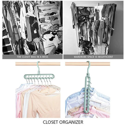 Before and after comparison of a closet with a clothes organizer.