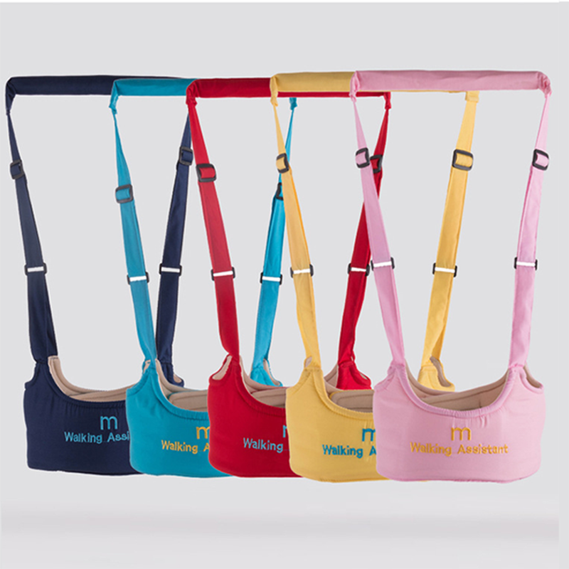 Set of four colorful walking aids with straps on a white background