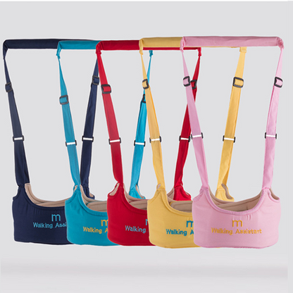 Set of four colorful walking aids with straps on a white background