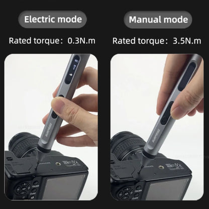Comparison of electric and manual modes on a tool with labeled torque ratings.