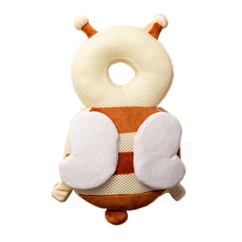 Plush toy shaped like a bee with a white body and brown wings on a white background