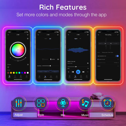 Smartphone app interface with various features on a gradient background