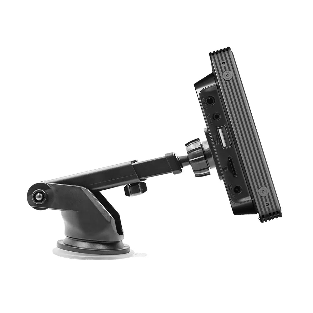 Black car dashboard mount with screen on a white background
