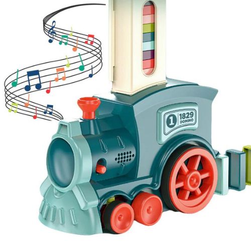 Toy train with musical notes on a white background