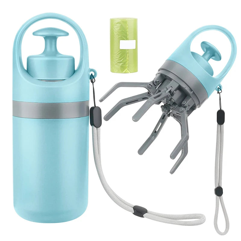 Light blue water bottle with a detachable spout and cleaning brush on a white background