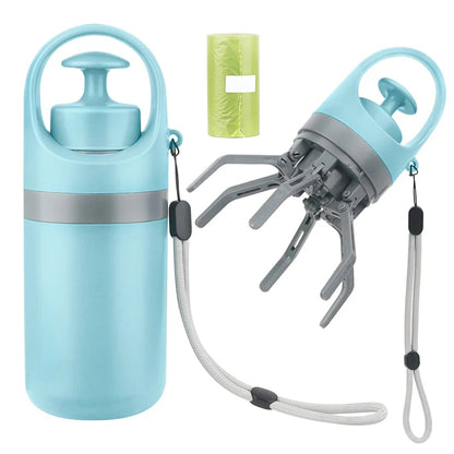 Light blue water bottle with a detachable spout and cleaning brush on a white background