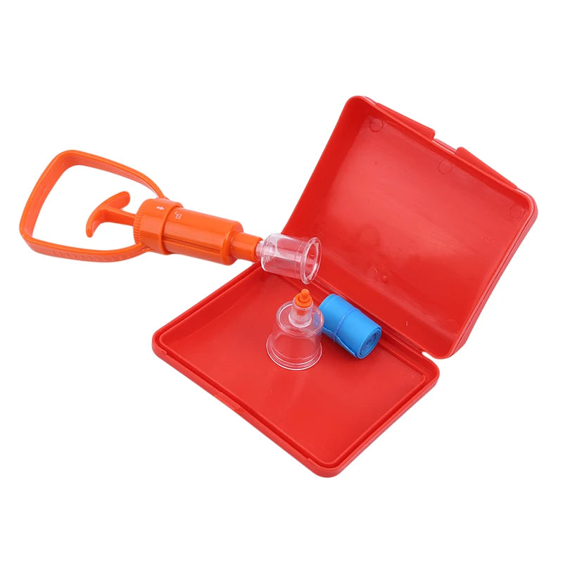 Red plastic tool with orange handle and blue component on a white background
