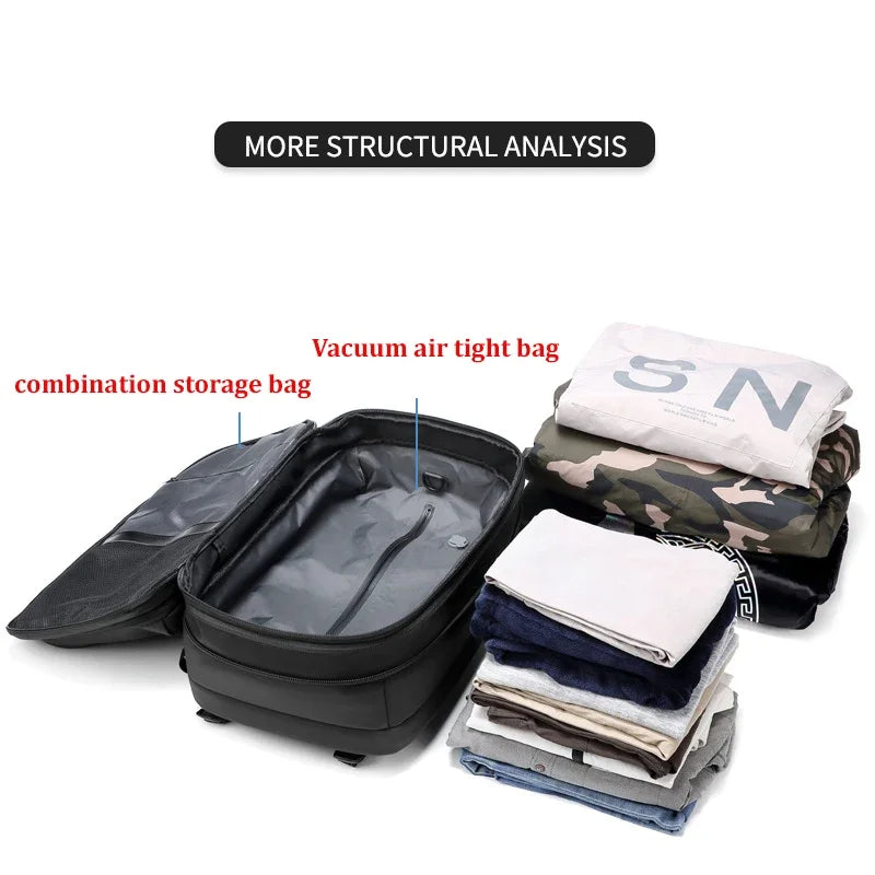 Vacuum storage bag with folded clothes on a white background