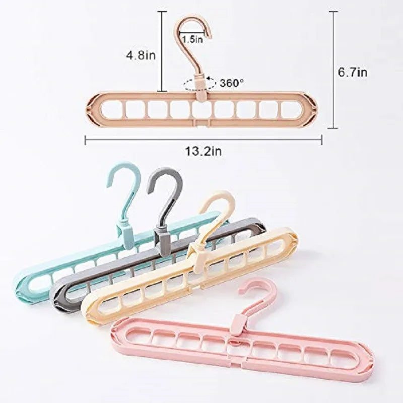 Set of colorful hangers with measurements on a white background