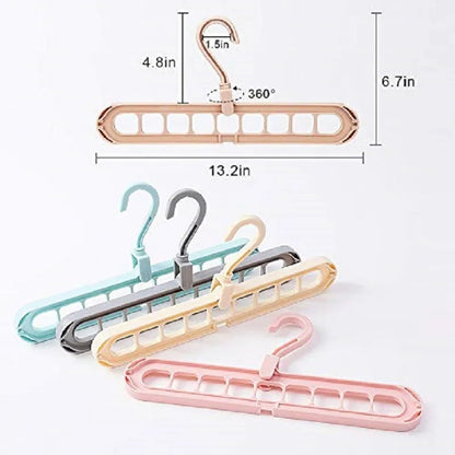 Set of colorful hangers with measurements on a white background