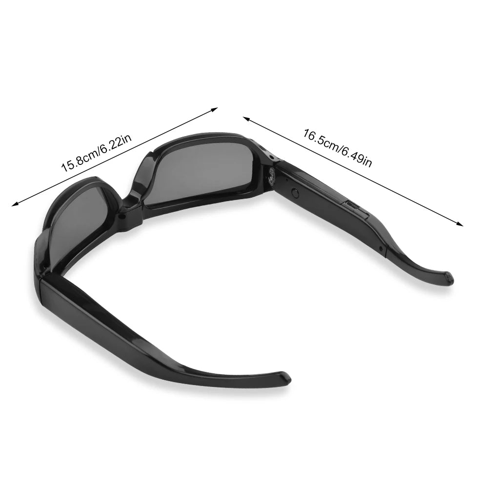 Black sunglasses with measurements on a white background
