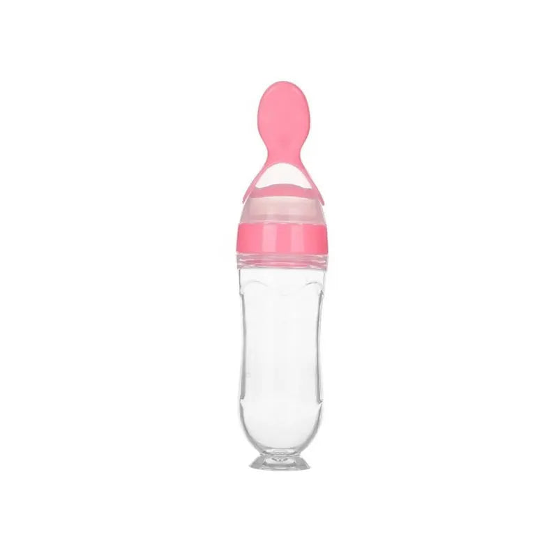 Clear bottle with pink cap and nozzle on a white background