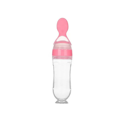 Clear bottle with pink cap and nozzle on a white background
