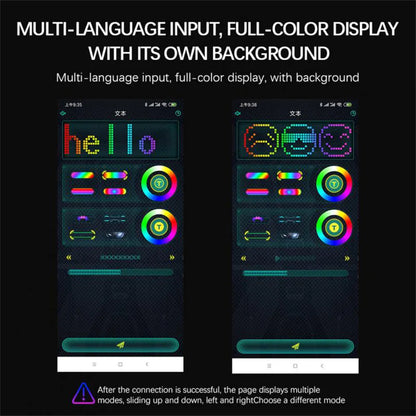 Multilingual input and full-color display with background on a black background