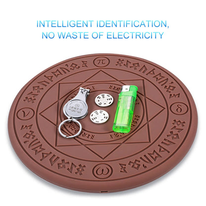Circular device with symbols and items on a white background, featuring text about intelligent identification and electricity.