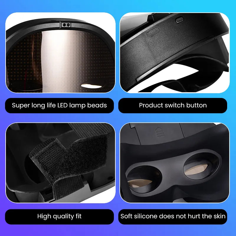 Collage of a black helmet with features highlighted on a blue background