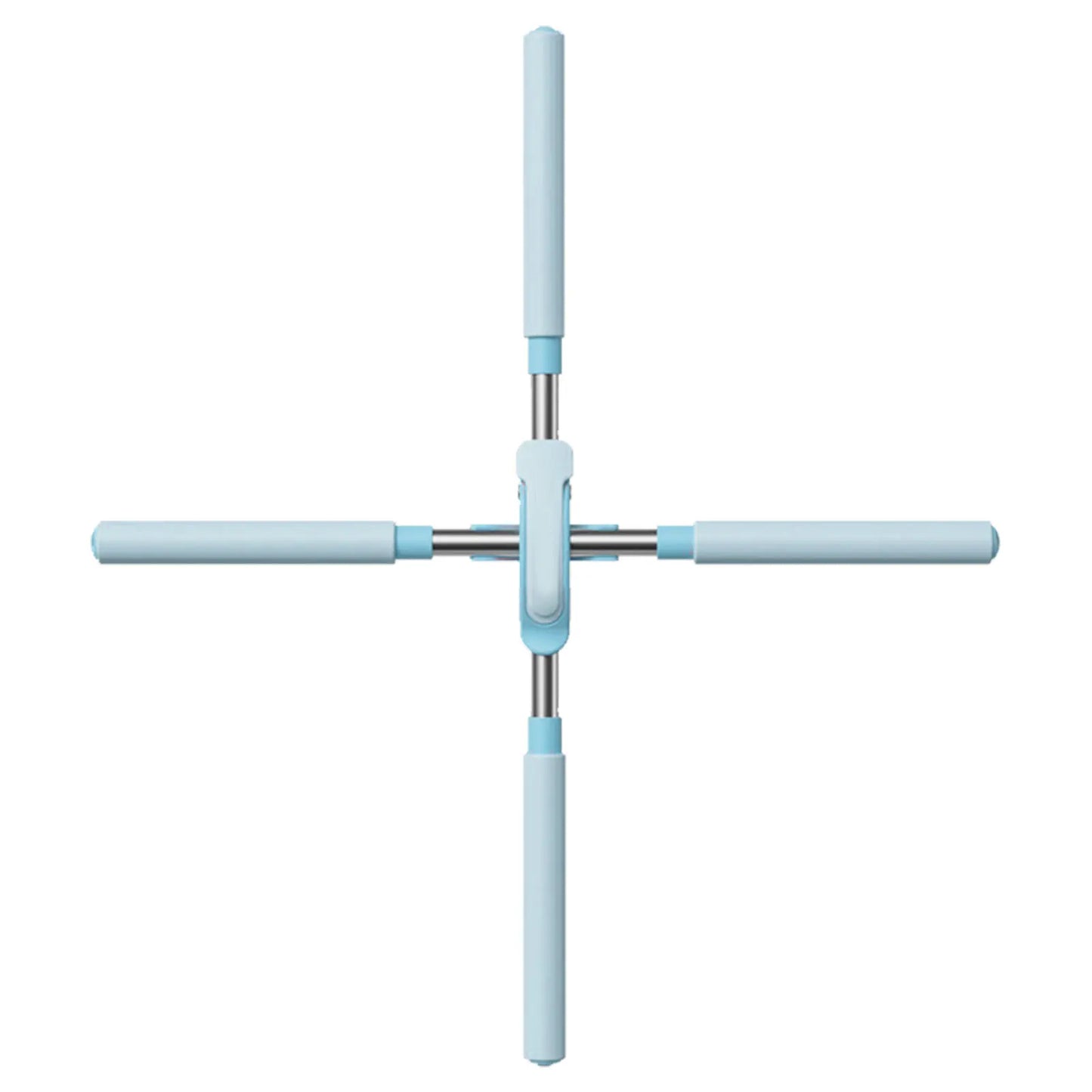 Cross-shaped cleaning tool with blue handles on a white background