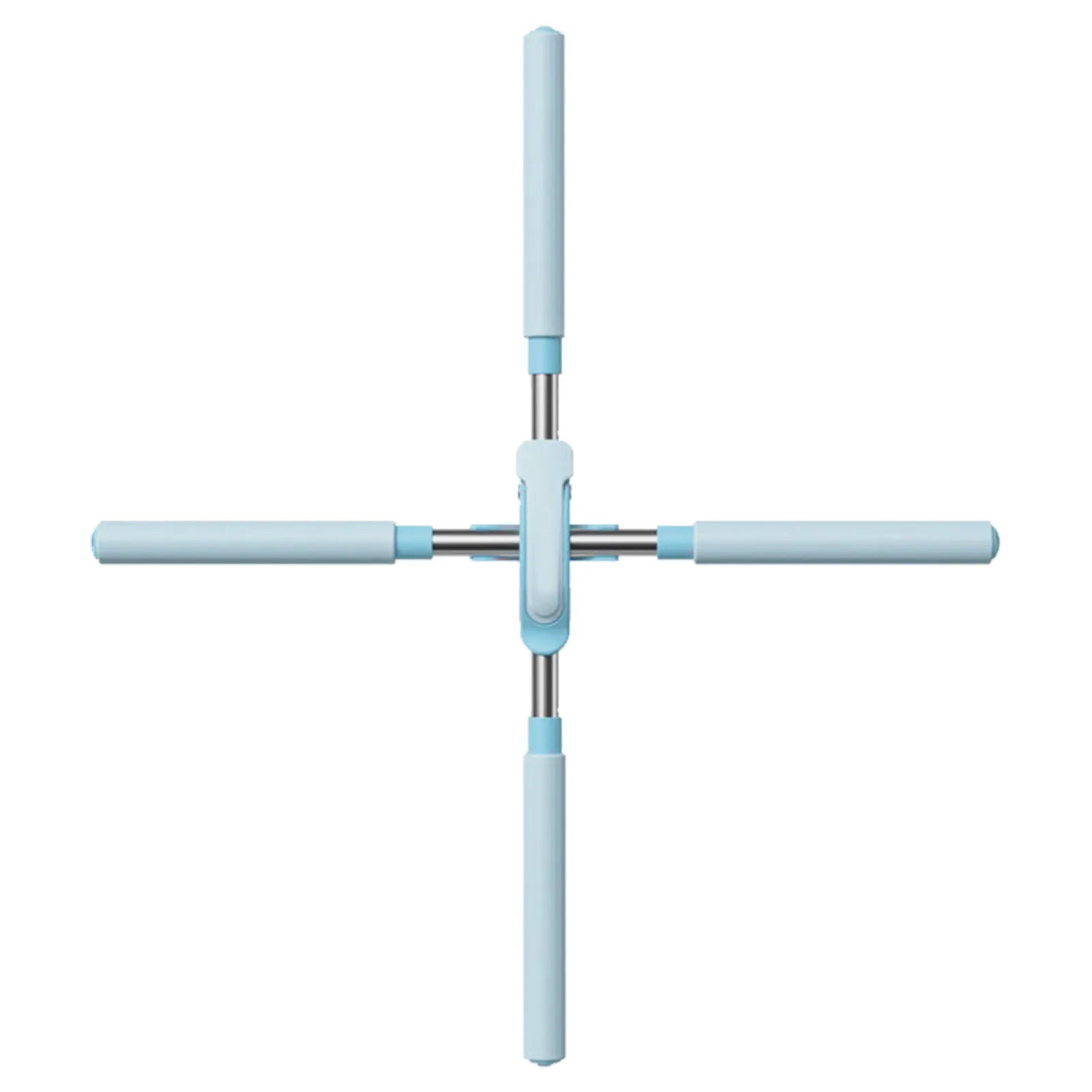 Cross-shaped cleaning tool with blue handles on a white background