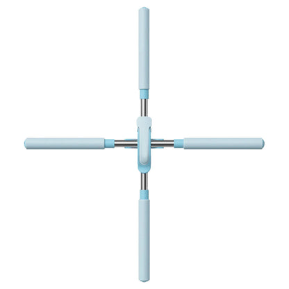 Cross-shaped cleaning tool with blue handles on a white background
