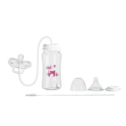 Baby bottle set with accessories on a white background