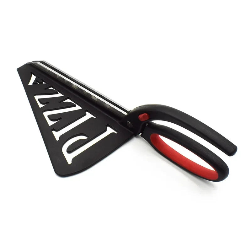 Black and red kitchen shears on a white background