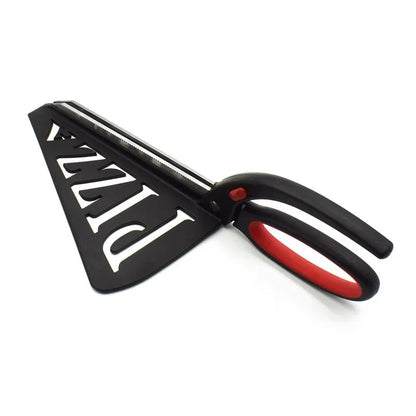 Black and red kitchen shears on a white background