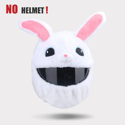 White helmet with pink bunny ears on a light gray background
