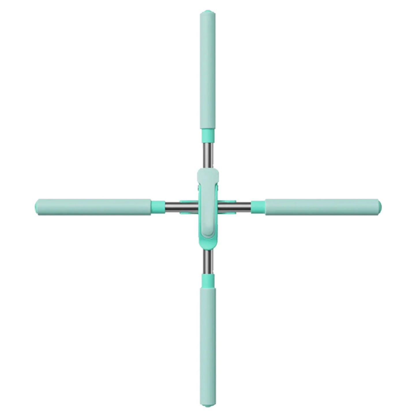 Cross-shaped tool with four green handles on a white background