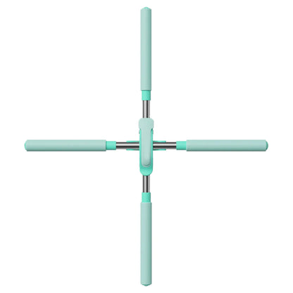 Cross-shaped tool with four green handles on a white background