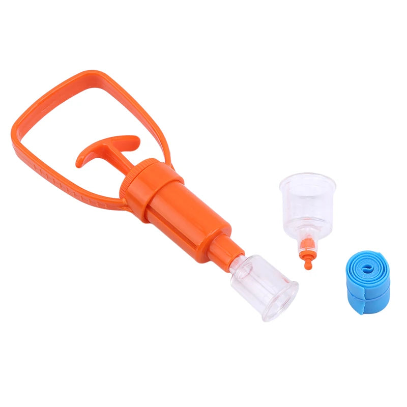 Orange water pump with two nozzles on a white background